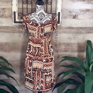 Earth Toned Tribal Tie Sleeve Dress